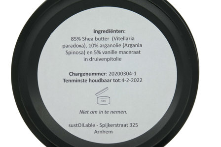 Shea butter met arganolie en vanille sustOILable achterkant blik