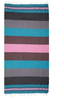 Hamamdoek CASABLANCA -100x190 cm - Zwart - petrol - roze