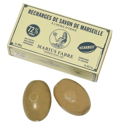 Groene Marseillezeep (Savon de Marseille) zeepbollen voor wandhouder (navulverpakking 2 stuks) – zonder palmolie - Marius Fabré