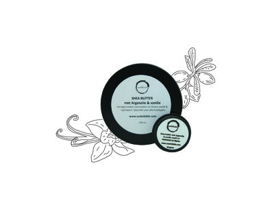 Shea butter met arganolie en vanille - 15ml + 100ml in recyclebaar blik