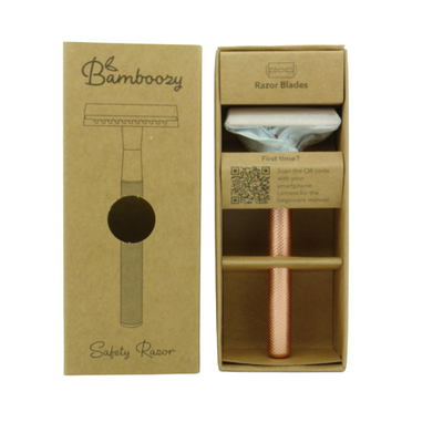 Bamboozy Safety Razor rosé goud met vlindersluiting en 20 scheermesjes - plasticvrij scheren